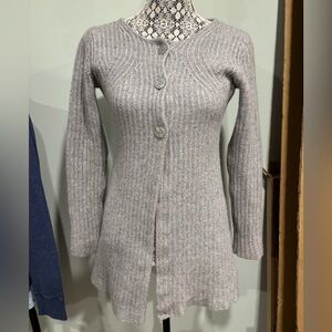 *Final* FTC 100% Cashmere Grey Rib Knit Cardigan Sweater • Tunic Length Luxury